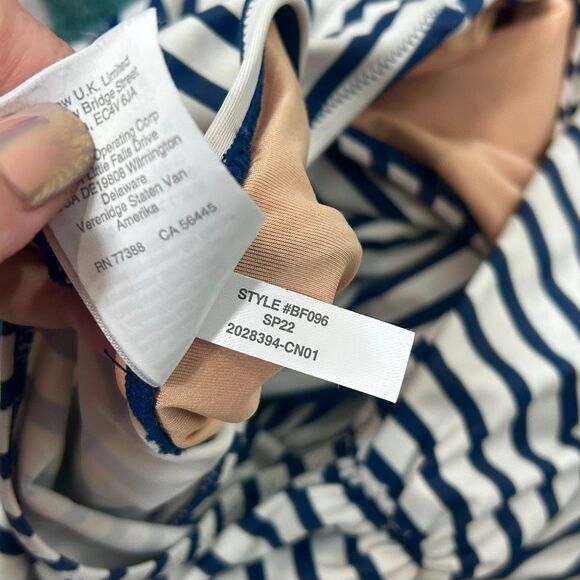 J. Crew One Piece Swimsuit Womens Sz 8 Blue White Striped One Shoulder Ruched - Picture 7 of 16